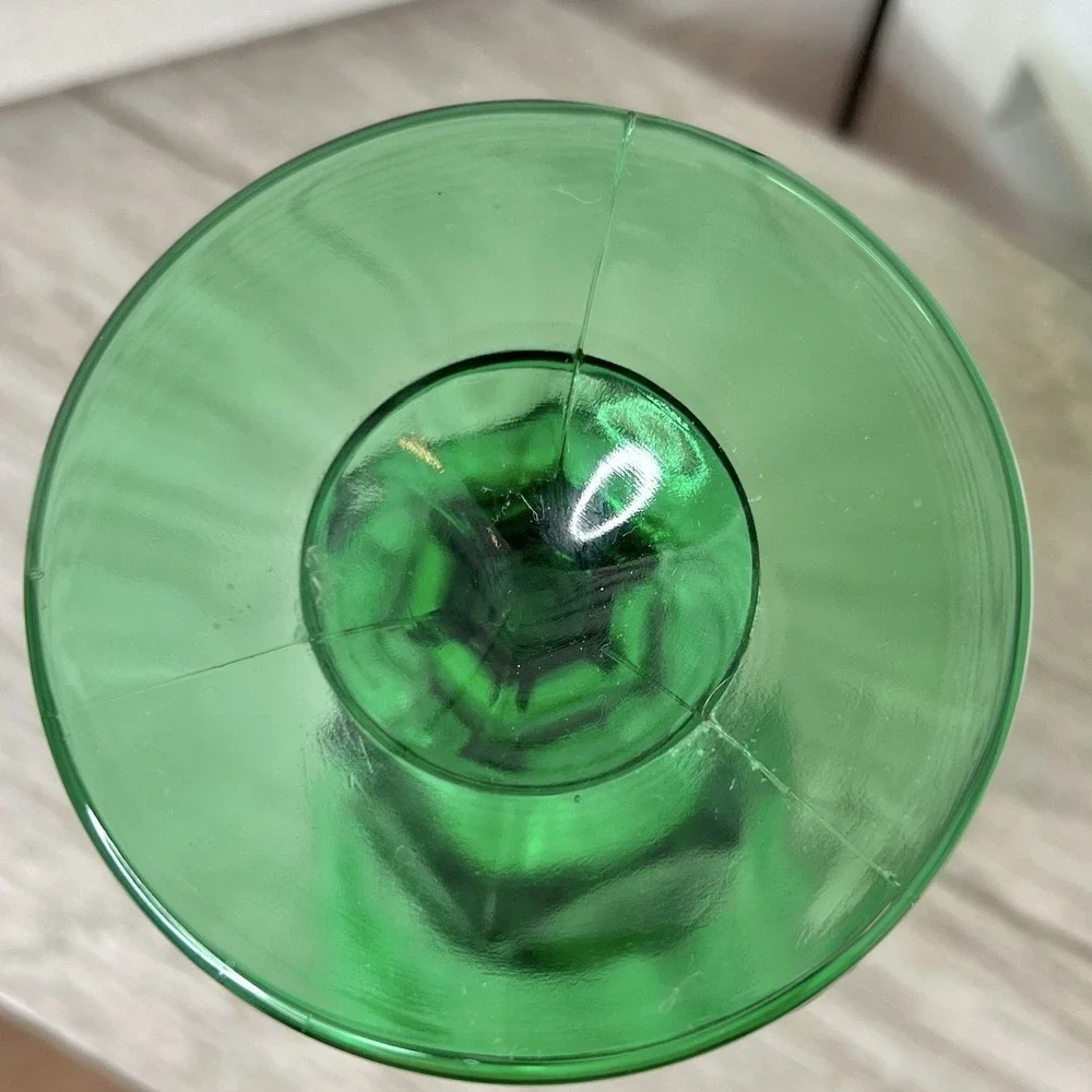 Vintage Green Pressed Glass Goblet‎ Textured Optic Panel Wine Water Glass *READ